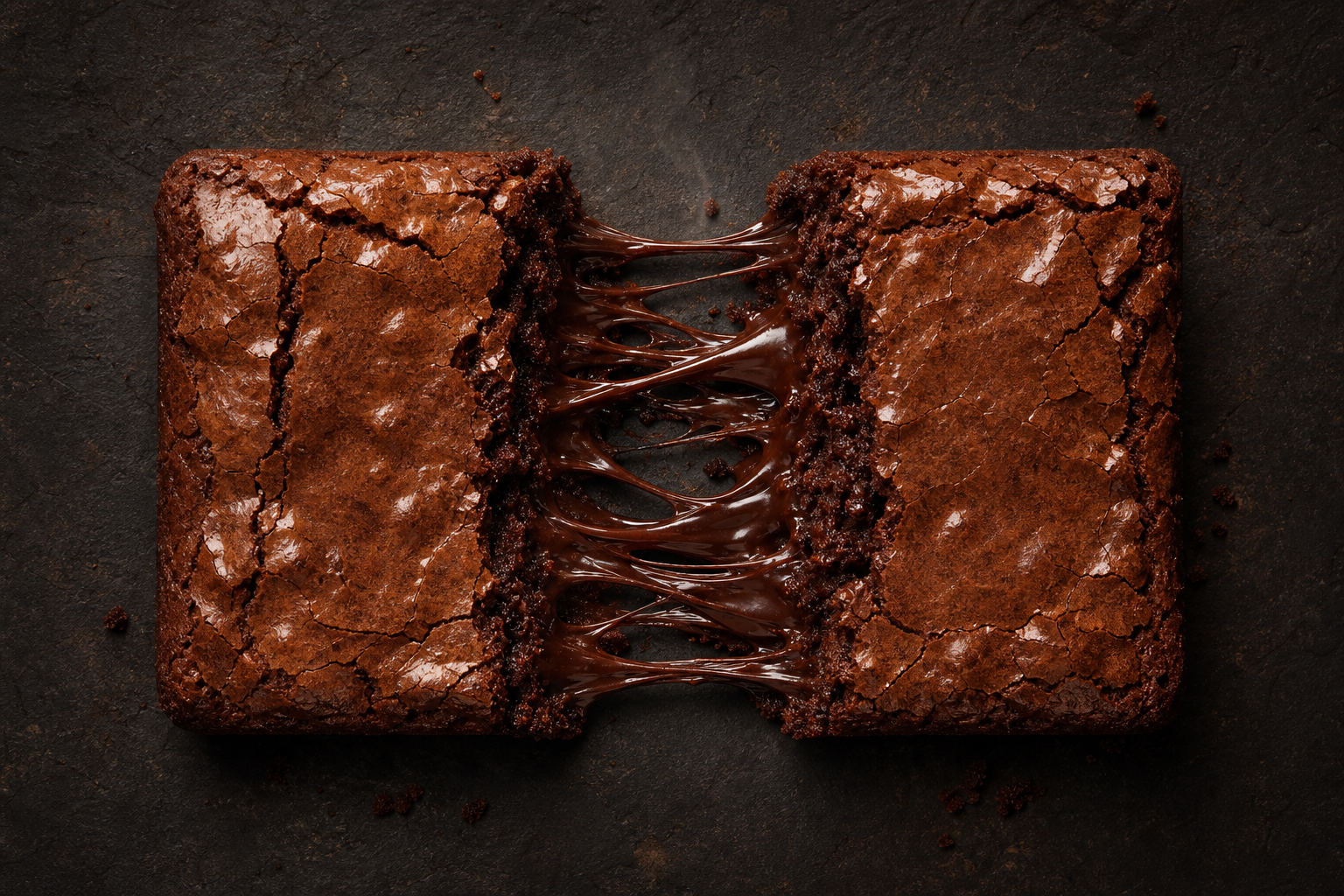 To brownies side om side — en tæt fudgy og en luftig cakey