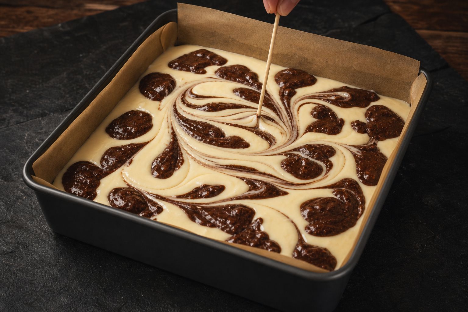 Cheesecake-brownies, trin 6: swirl