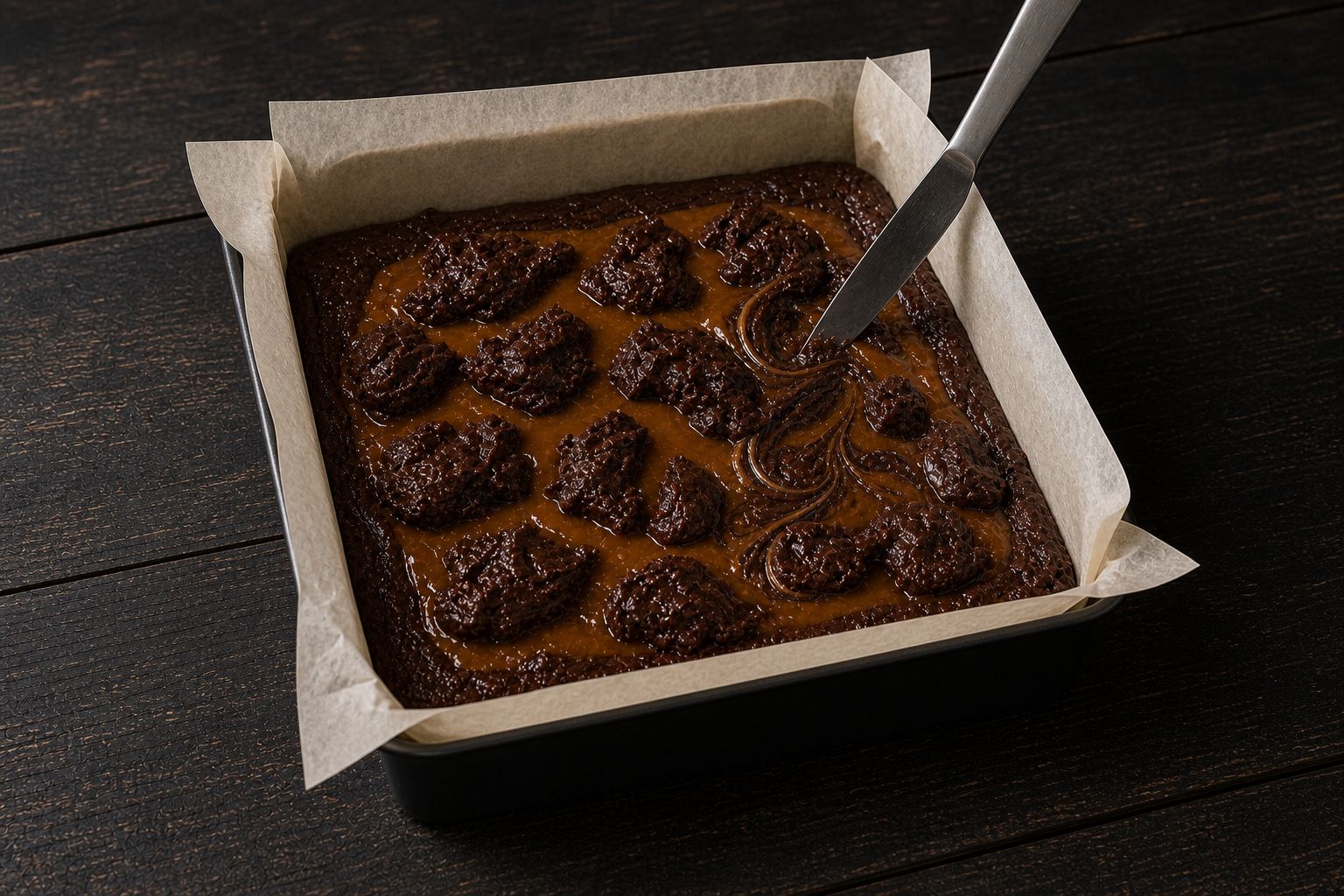 Saltkaramel-brownies, trin 4: lag og svirl